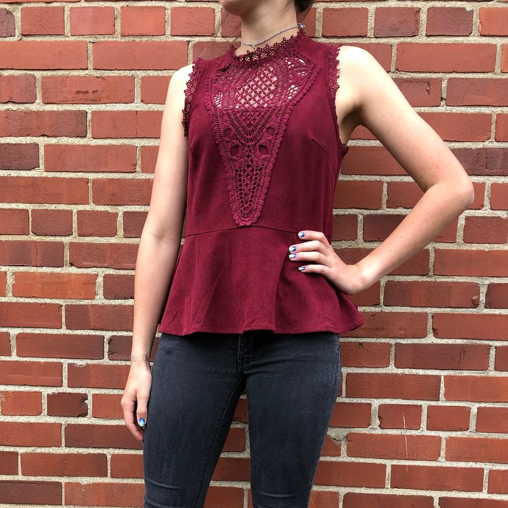Alya Suede Peplum Maroon Top